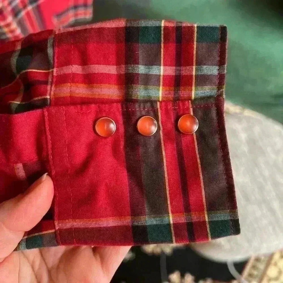 Wrangler Vintage Long Sleeved Red Plaid Pearl Button Shirt - Large - Picture 8 of 9